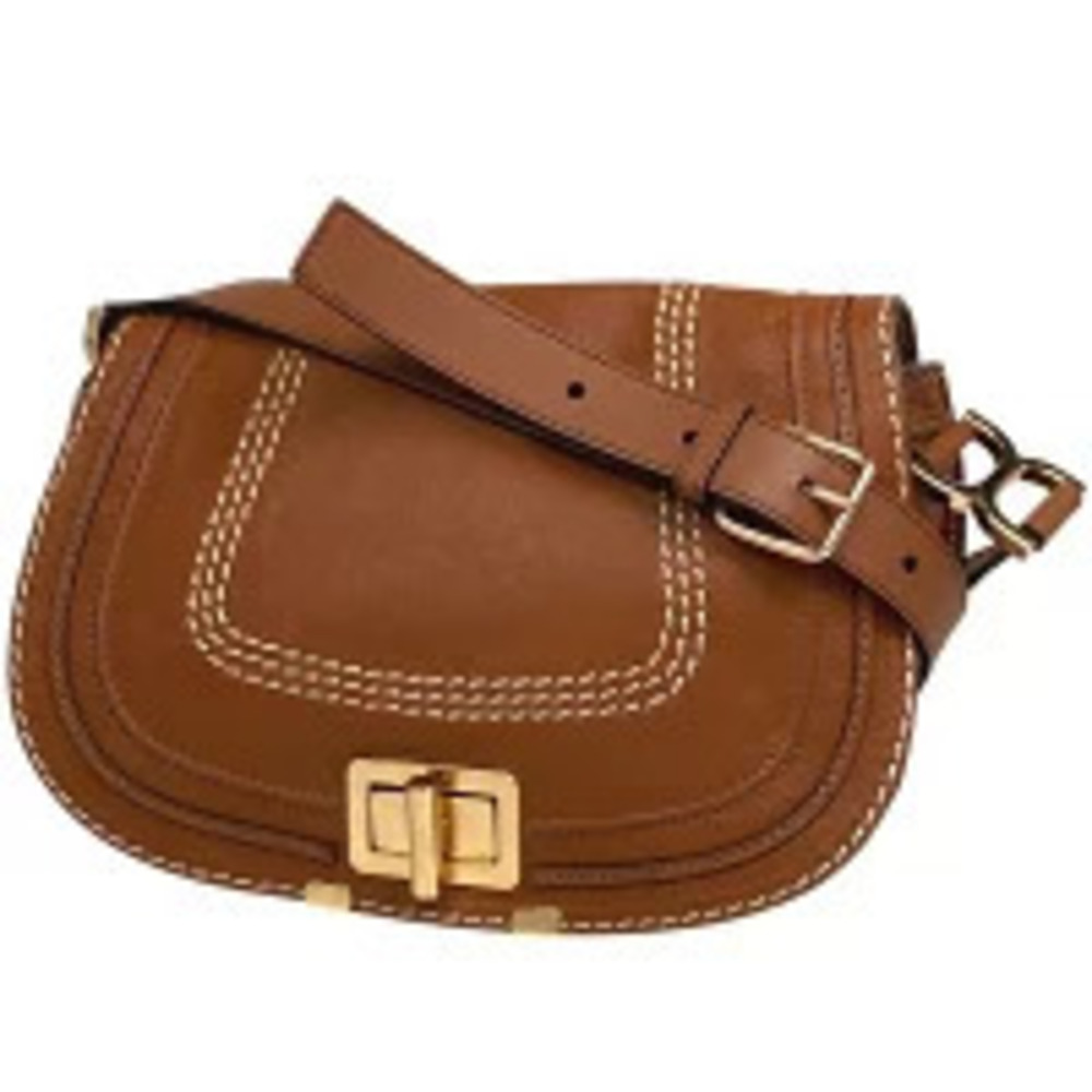 Chloe Marcie Shoulder Bag Turnlock Closure Crossbody Leather Brown
